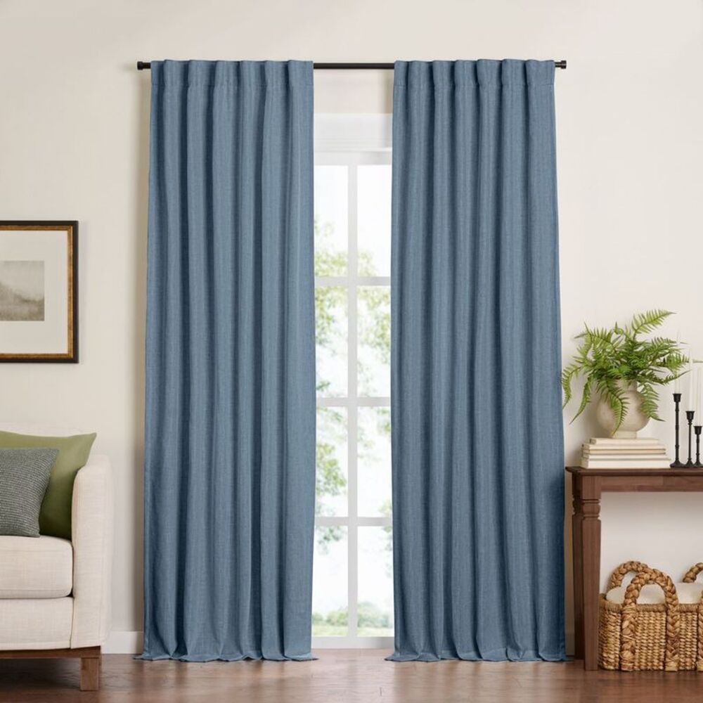 Harrow Solid Textured Room Darkening Single Window Curtain Panel 52x95 Blue